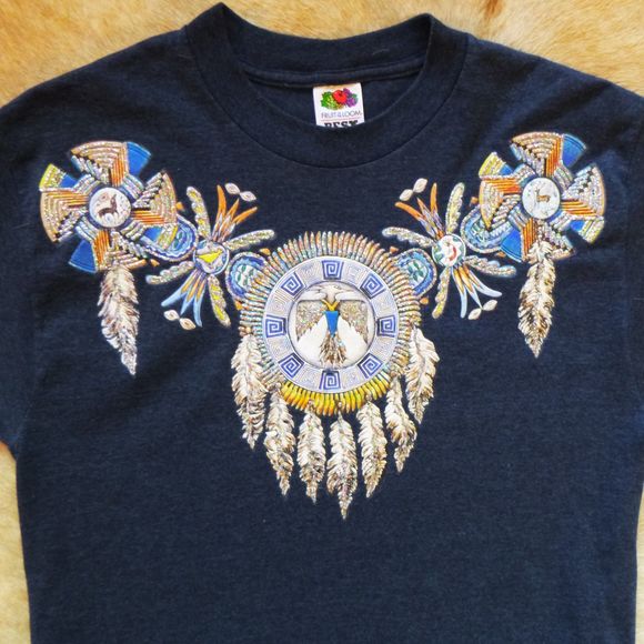 Vtg Native American Shirt Sz Med Handmade Fruit Loom Dreamcatcher Eagle Feather - Picture 3 of 10